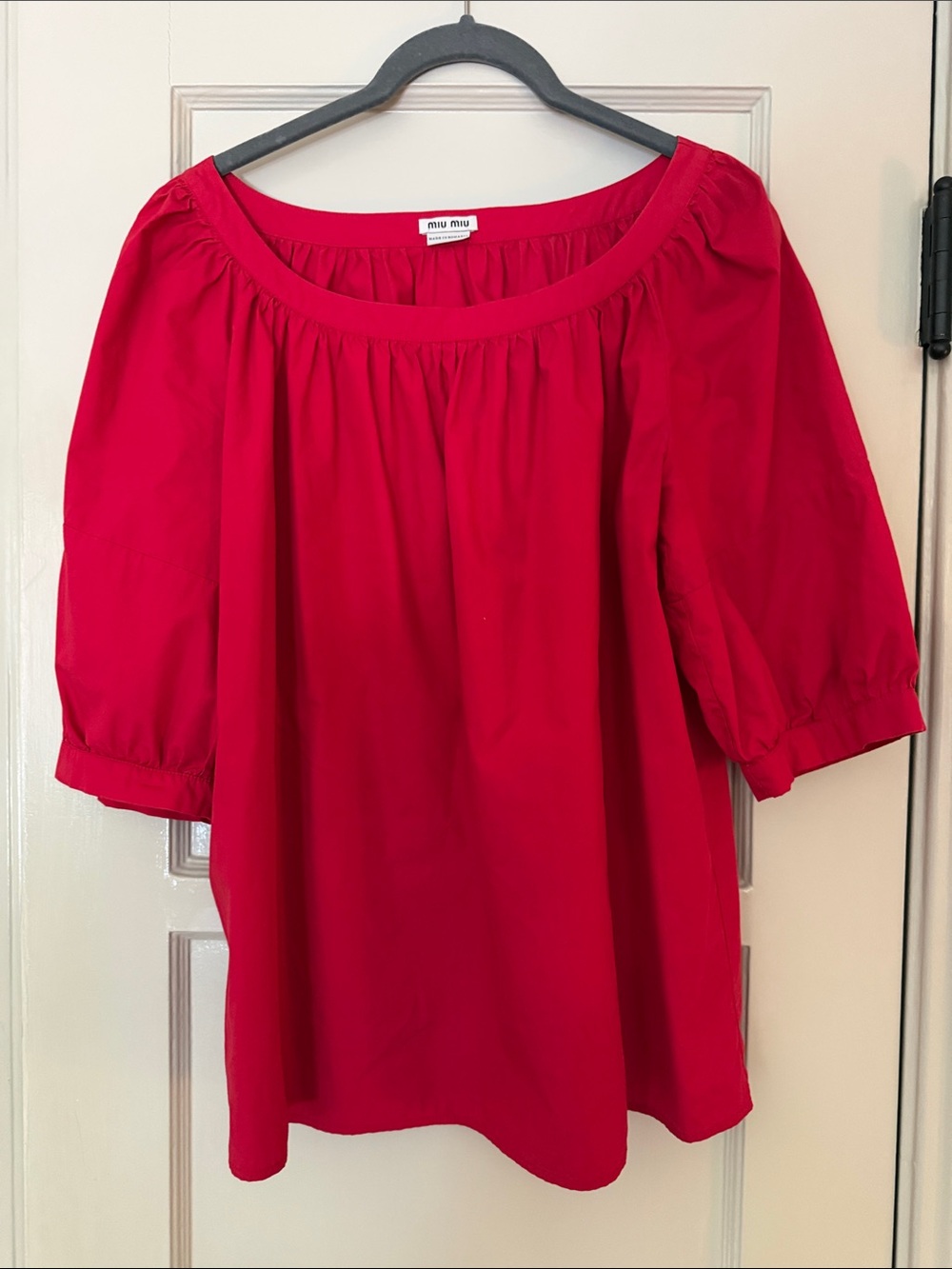 MIU MIU Bateau Neckline Three-Quarter Sleeve Blouse Red | Size: L | US10, IT46